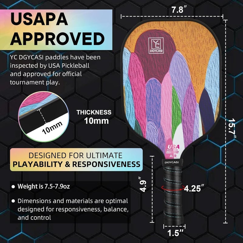 Mayboom Pickleball Paddles Set of 2 or 4, USAPA Approved Pickleball Paddles Set with 4 Pickle Balls and Carry Bag, Fiberglass Rackets 2 Pack Gifts for Beginners&Pros (Artist) - Image 2