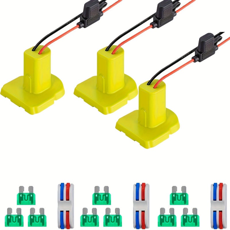محول بطارية 3 قطع متوافق مع بطاريات 18 فولت ون بلاس، سلك 12 AWG مع حامل فيوز، فيوزات 30 أمبير، مجموعة أطراف الأسلاك لسيارات الألعاب والتخييم - Image 2