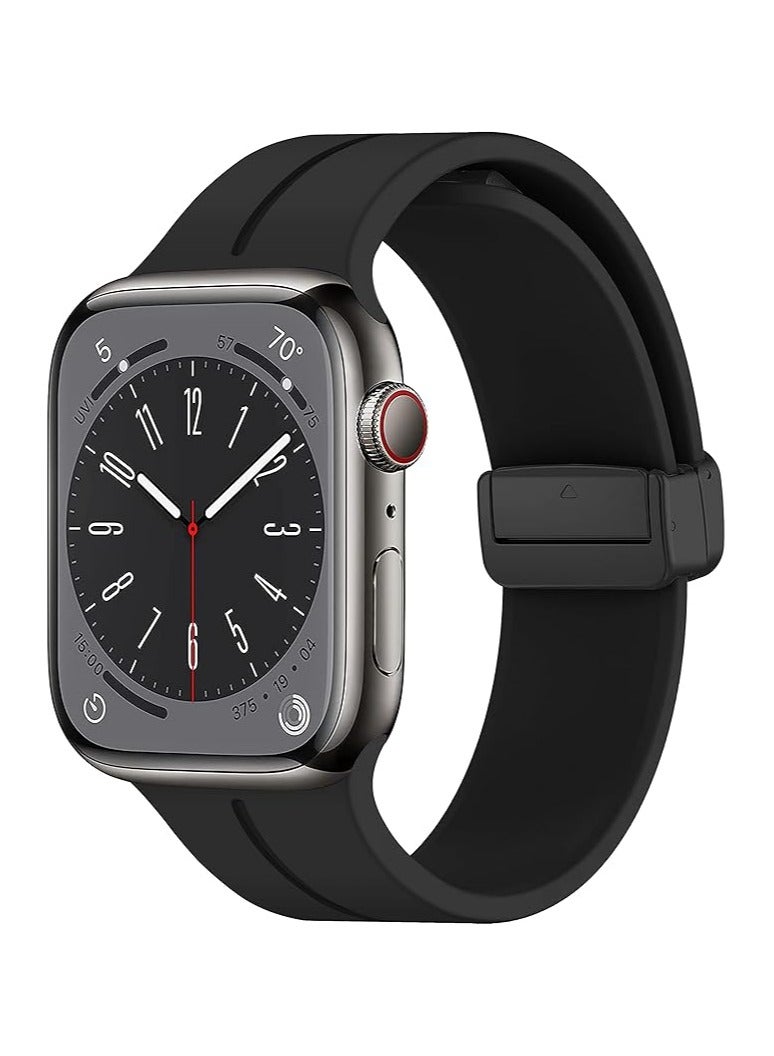 Denx Magnetic Silicone Band for Apple Watch 41mm 40mm 45mm 44mm 49mm 38mm 42mm, Women Men Replacement Wristbands Silicone Sport Strap for Apple Watch Series 9/Ultra 2/8/Ultra/7/SE/SE 2nd/6/5/4/3/2/1, iWatch Band (Black) - Image 1