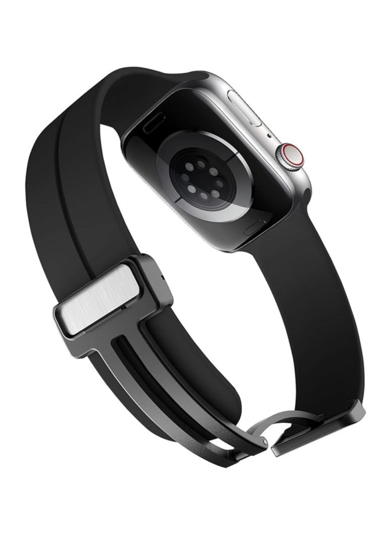 Denx Magnetic Silicone Band for Apple Watch 41mm 40mm 45mm 44mm 49mm 38mm 42mm, Women Men Replacement Wristbands Silicone Sport Strap for Apple Watch Series 9/Ultra 2/8/Ultra/7/SE/SE 2nd/6/5/4/3/2/1, iWatch Band (Black) - Image 2
