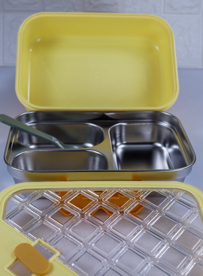 توشيونيكس صندوق غداء من الفولاذ المقاوم للصدأ بثلاث حجرات مع ملعقة، وصينية قابلة للإزالة، وغطاء مانع للتسرب مع فتحة تهوية للبخار، خالٍ من مادة BPA - سعة 1.7 لتر، للمدرسة والمكتب والسفر وصالة الألعاب الرياضية - Image 2