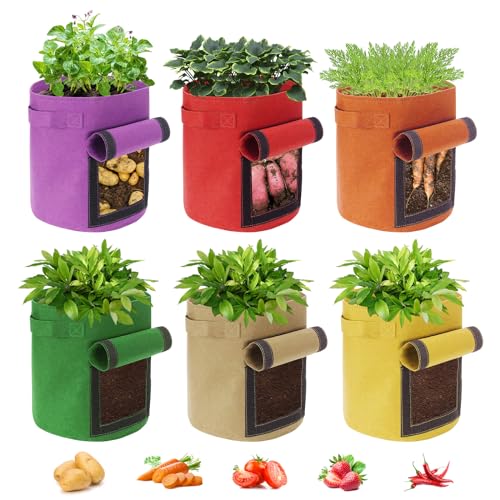 Ohiyoo 6 Pack 7 Gallon Potato Grow Bags With Flap and Handle, Garden Planting Bag, Nonwoven Fabric Vegetables Growing Bags for Tomato Carrot Onion - Image 1