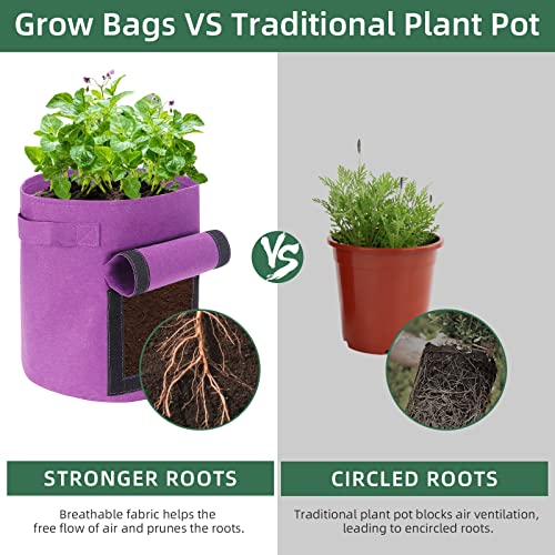 Ohiyoo 6 Pack 7 Gallon Potato Grow Bags With Flap and Handle, Garden Planting Bag, Nonwoven Fabric Vegetables Growing Bags for Tomato Carrot Onion - Image 5