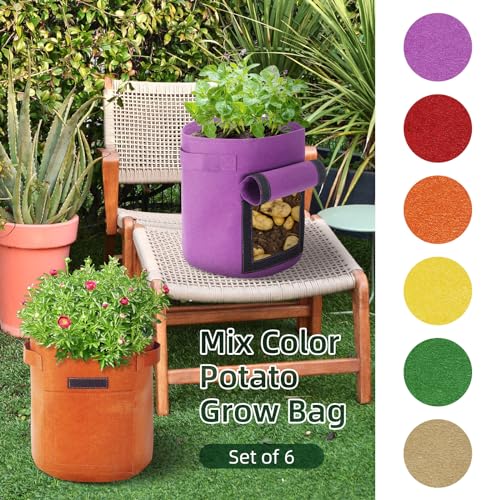 Ohiyoo 6 Pack 7 Gallon Potato Grow Bags With Flap and Handle, Garden Planting Bag, Nonwoven Fabric Vegetables Growing Bags for Tomato Carrot Onion - Image 2