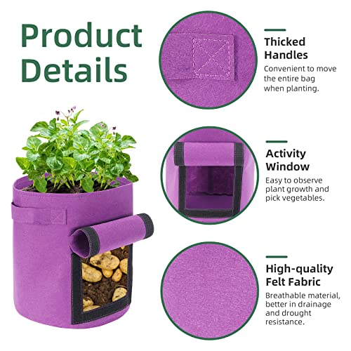 Ohiyoo 6 Pack 7 Gallon Potato Grow Bags With Flap and Handle, Garden Planting Bag, Nonwoven Fabric Vegetables Growing Bags for Tomato Carrot Onion - Image 4