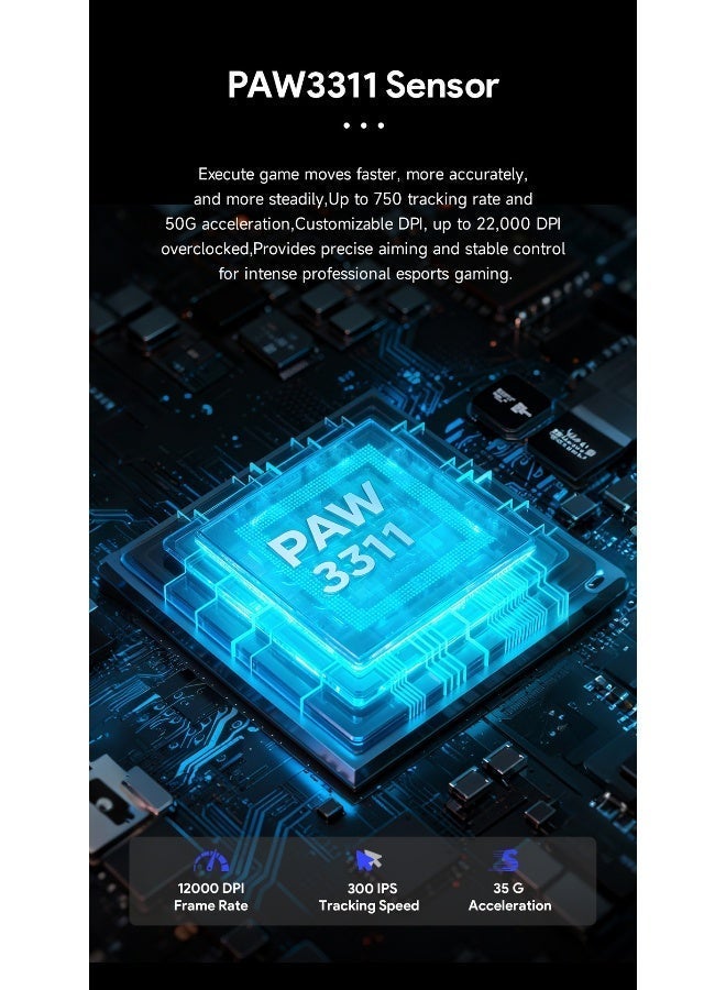 مكعب غاضب ماوس الألعاب اللاسلكي FURYCUBE G13Pro ثلاثي الأوضاع المزود بشاحن مغناطيسي، ماوس خفيف الوزن ومضاد للانزلاق، مستشعر PixArt PAW3311، 22K DPI، BT/2.4Ghz/سلكي، للكمبيوتر الشخصي/MAC (أسود) - Image 5