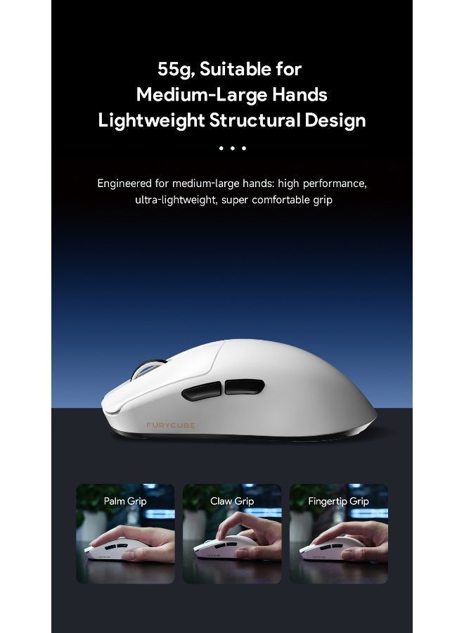 مكعب غاضب ماوس الألعاب اللاسلكي FURYCUBE G13Pro ثلاثي الأوضاع المزود بشاحن مغناطيسي، ماوس خفيف الوزن ومضاد للانزلاق، مستشعر PixArt PAW3311، 22K DPI، BT/2.4Ghz/سلكي، للكمبيوتر الشخصي/MAC (أسود) - Image 4