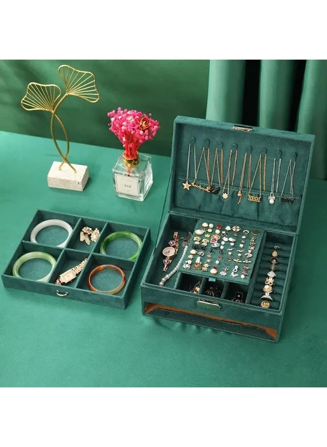 Jewelry Box Organizer for Women Girls, 3-Layer Jewelry Organizer with Lock and Drawer, Portable Jewellery Holder Removable Grids Tray Storage Case for Earring Rings Necklaces Bracelets Sunglasses - Image 2