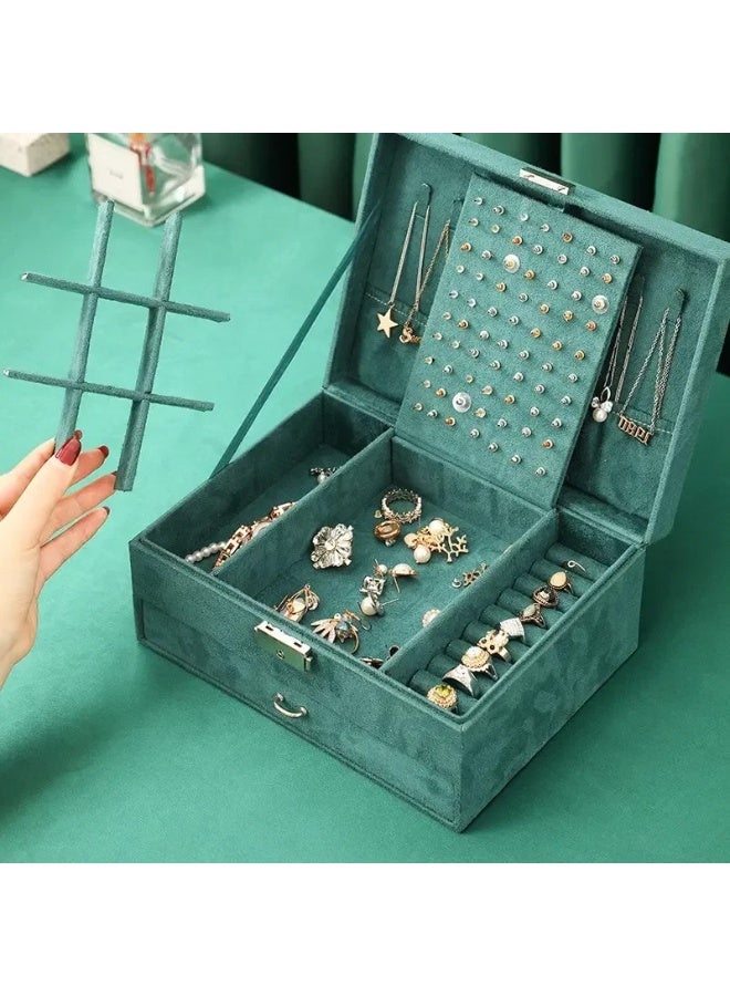 Jewelry Box Organizer for Women Girls, 3-Layer Jewelry Organizer with Lock and Drawer, Portable Jewellery Holder Removable Grids Tray Storage Case for Earring Rings Necklaces Bracelets Sunglasses - Image 3