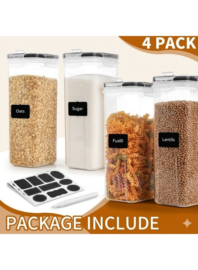 أنمي طقم حافظات طعام محكمة الإغلاق 4 قطع (سعة 4 لتر) - منظمات مطبخ بلاستيكية خالية من BPA لتخزين الحبوب والأرز والدقيق - تشمل أغطية قفل وملصقات تنظيم - Image 4