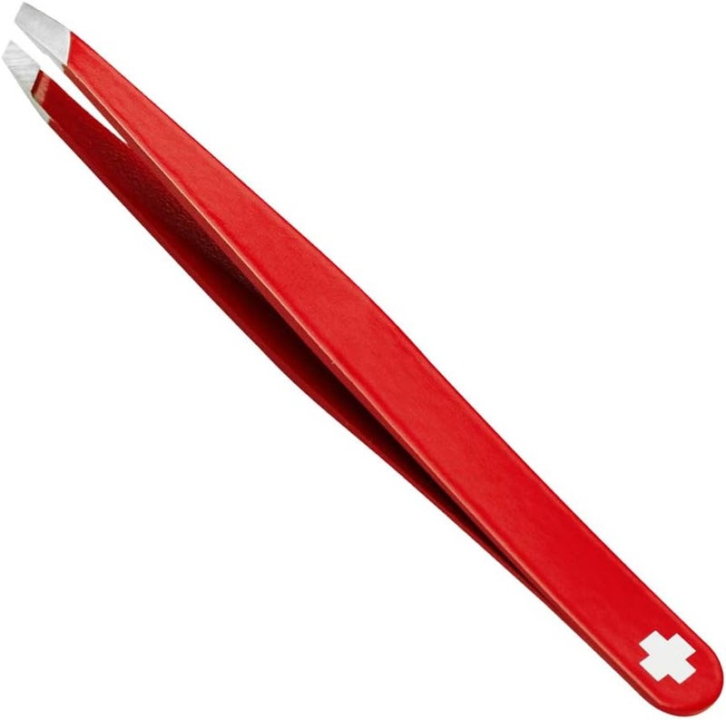 Rubis Swiss Cross Classic Slant Tweezers - Red with White Cross - Image 2