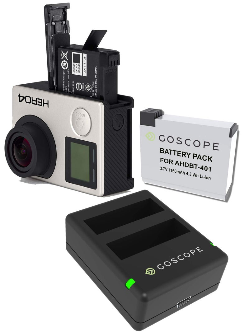 GOSCOPE HERO4 Dual Charging Dock + Spare Battery - HERO4 / HERO4 Black / HERO4 Silver / HERO4 White - Image 1