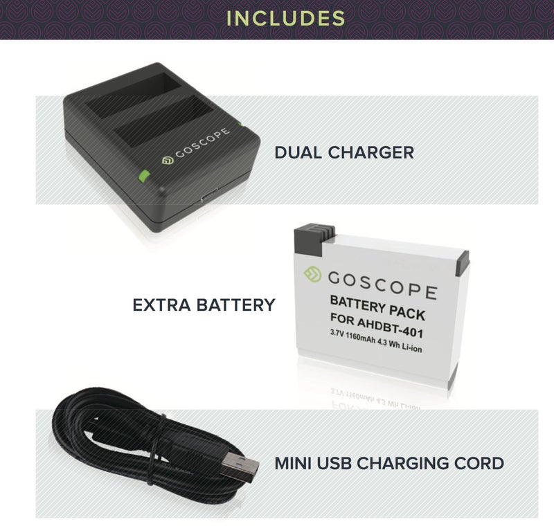 GOSCOPE HERO4 Dual Charging Dock + Spare Battery - HERO4 / HERO4 Black / HERO4 Silver / HERO4 White - Image 4