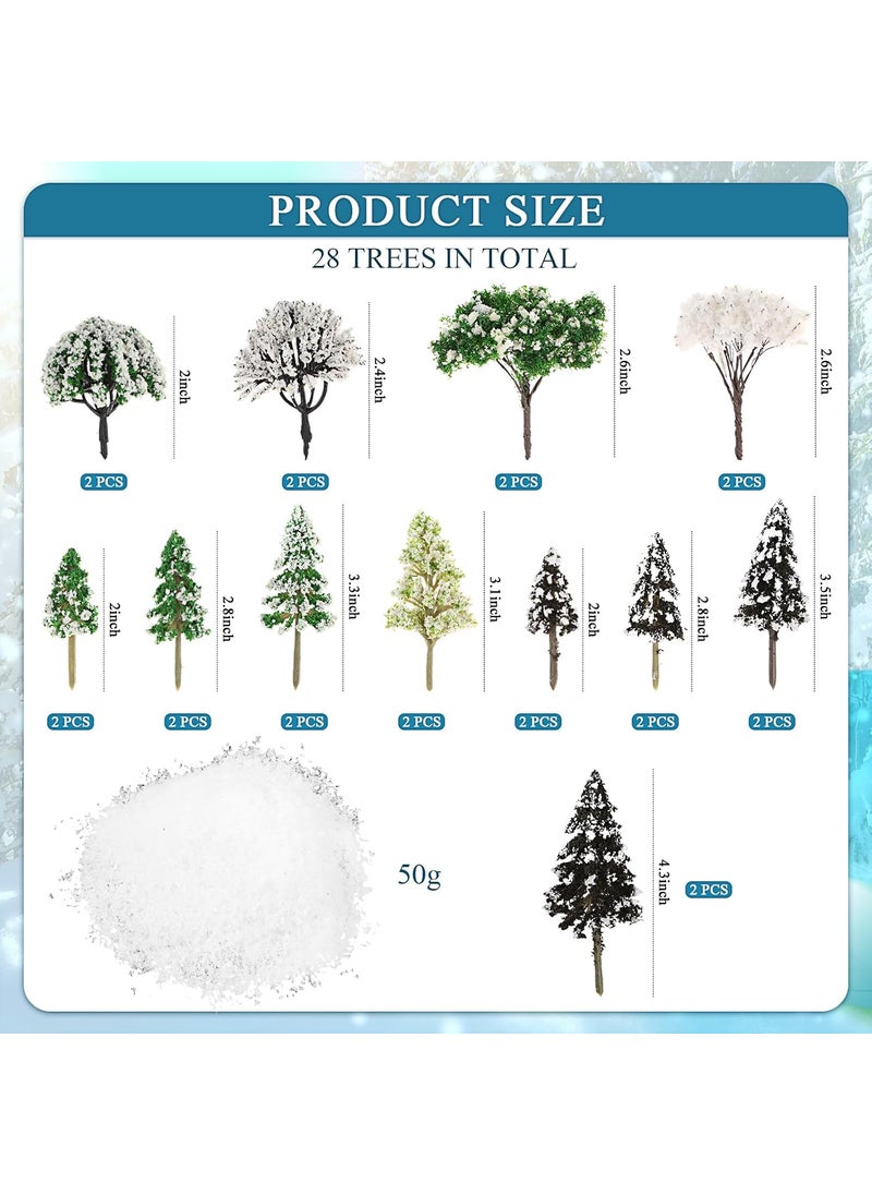 Canlierr 28 Pcs Miniature Model Trees for Diorama Mini Tiny Snowy Tree Figurine Winter Small Trees for Villages Craft Model Train Scenery Accessories  - Image 2