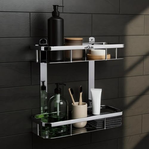 ARQUIN Bathroom Shelf 5x12 Inch Bathroom Accessories Set | Bathroom Organiser Shelf | Storage Shelves for Kitchen | Double Layer Shelf for Wall Storage Organiser for Kitchen - Image 1