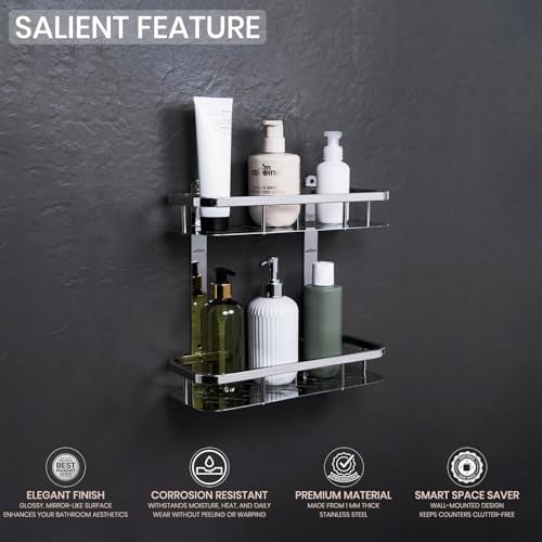 ARQUIN Bathroom Shelf 5x12 Inch Bathroom Accessories Set | Bathroom Organiser Shelf | Storage Shelves for Kitchen | Double Layer Shelf for Wall Storage Organiser for Kitchen - Image 5