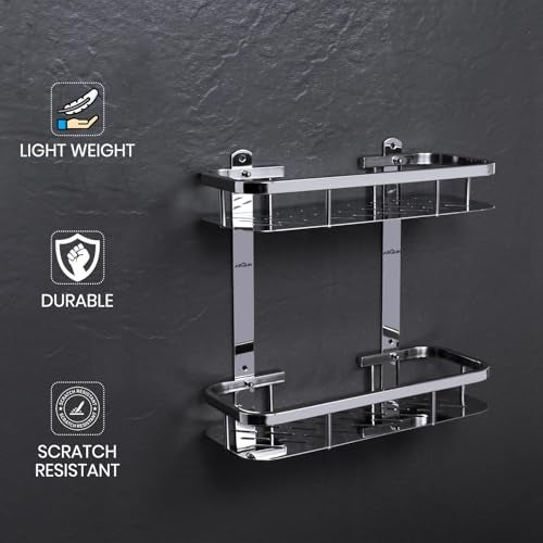 ARQUIN Bathroom Shelf 5x12 Inch Bathroom Accessories Set | Bathroom Organiser Shelf | Storage Shelves for Kitchen | Double Layer Shelf for Wall Storage Organiser for Kitchen - Image 4