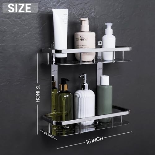 ARQUIN Bathroom Shelf 5x12 Inch Bathroom Accessories Set | Bathroom Organiser Shelf | Storage Shelves for Kitchen | Double Layer Shelf for Wall Storage Organiser for Kitchen - Image 3