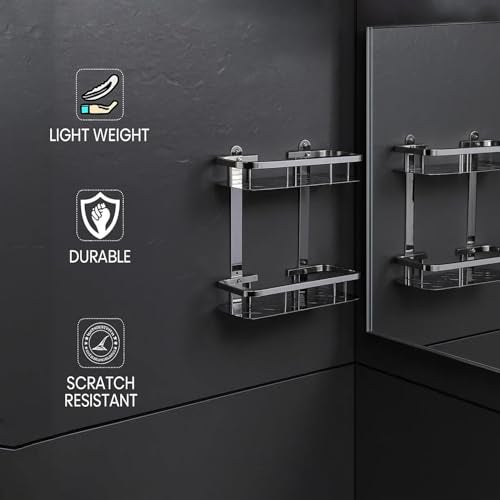 ARQUIN Bathroom Shelf 5x12 Inch Bathroom Accessories Set | Bathroom Organiser Shelf | Storage Shelves for Kitchen | Double Layer Shelf for Wall Storage Organiser for Kitchen - Image 2