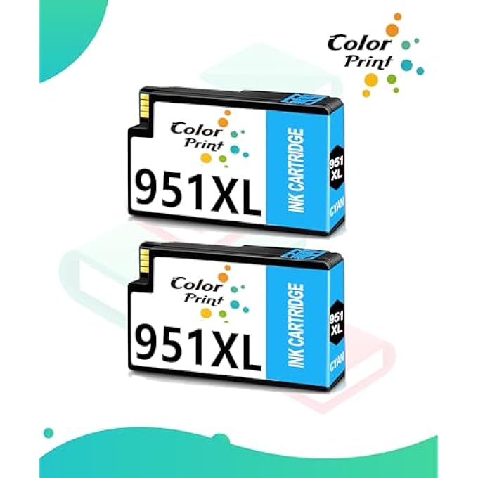 COLOR PRINT COMPATIBLE 950XL AND 951XL INK CARTRIDGE REPLACEMENT FOR HP 951 CYAN INK 950 XL HP950 FOR OFFICE JET 8600 PRO 251DW 276DW 8100 8610 8615 8620 8625 8630 SERIES PRINTER (2-PACK,CYAN,CN050AN) - Image 3