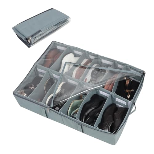 SHIBUI Under Bed Shoe Organizer with Zipper—Dustproof & Space-Saving Storage for Sneakers, Heels & Boots, Adjustable Compartments, 24.5 x 29 x 5.5 Inch. (Non Woven Grey, Pack of 2) - Image 4