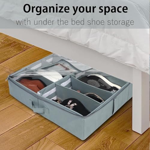 SHIBUI Under Bed Shoe Organizer with Zipper—Dustproof & Space-Saving Storage for Sneakers, Heels & Boots, Adjustable Compartments, 24.5 x 29 x 5.5 Inch. (Non Woven Grey, Pack of 2) - Image 5