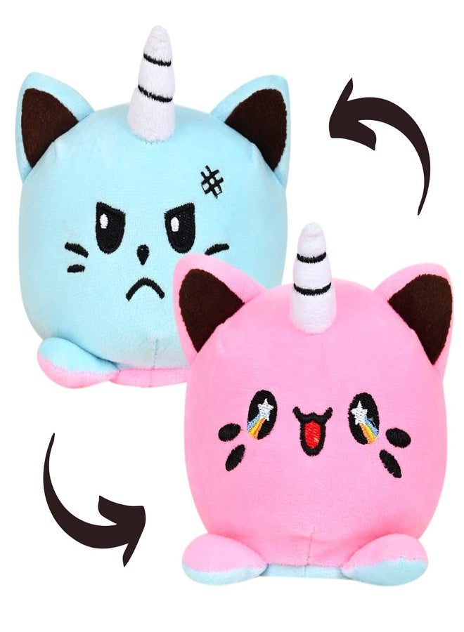 DearJoy Reversible Happy & Sad Cat Soft Toy (Blue and Pink) - Image 1