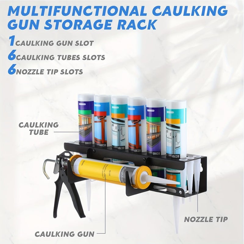 Black Wall Mounted Sealant Gun Rack Holds 6 Barrels and Nozzles - Image 2