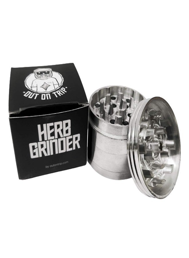 OutonTrip Classic Metallic Herb Crusher – 52mm (Silver) | Sturdy & Efficient Grinding - Image 1