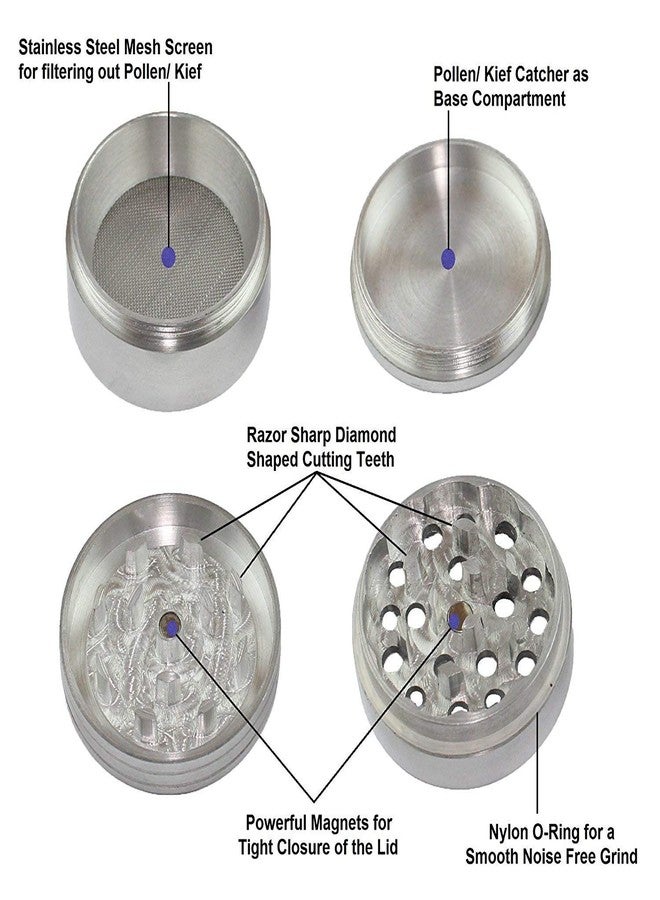 OutonTrip Classic Metallic Herb Crusher – 52mm (Silver) | Sturdy & Efficient Grinding - Image 3