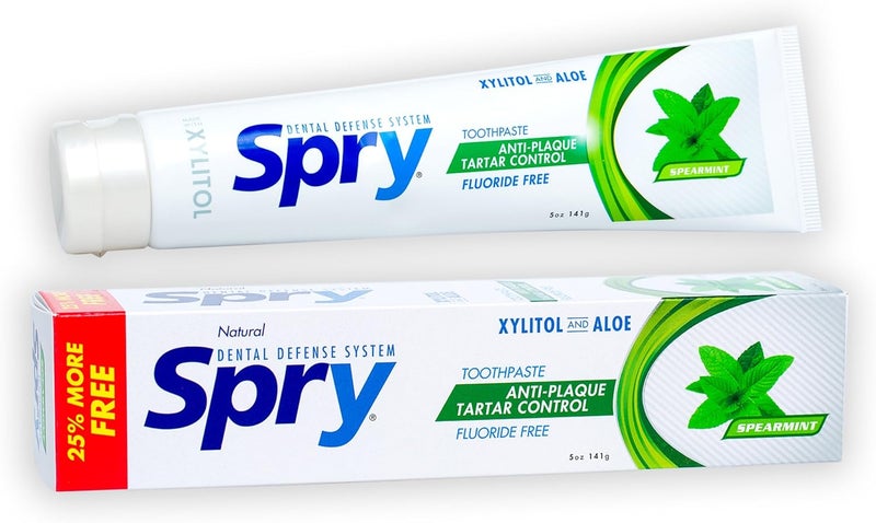 Spry Natural Xylitol Toothpaste 5oz for Adults and Kids Fluoride Free Gentle for Sensitive Teeth Whitening and Remineralizing Breath Freshening Mouth Moisturizing Spearmint Pack of 1 - Image 1