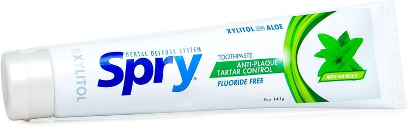 Spry Natural Xylitol Toothpaste 5oz for Adults and Kids Fluoride Free Gentle for Sensitive Teeth Whitening and Remineralizing Breath Freshening Mouth Moisturizing Spearmint Pack of 1 - Image 2
