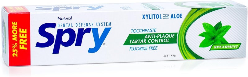 Spry Natural Xylitol Toothpaste 5oz for Adults and Kids Fluoride Free Gentle for Sensitive Teeth Whitening and Remineralizing Breath Freshening Mouth Moisturizing Spearmint Pack of 1 - Image 5
