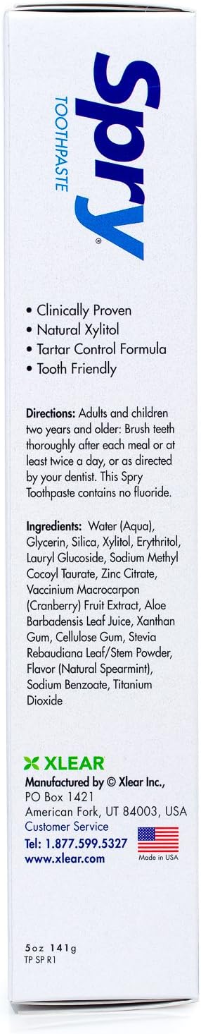 Spry Natural Xylitol Toothpaste 5oz for Adults and Kids Fluoride Free Gentle for Sensitive Teeth Whitening and Remineralizing Breath Freshening Mouth Moisturizing Spearmint Pack of 1 - Image 4