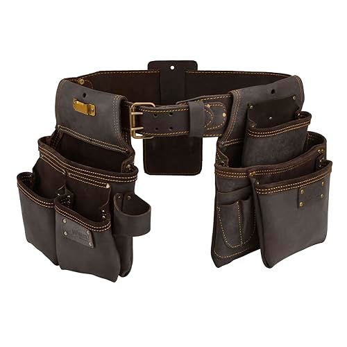 Ox Pro Construction Tool Belt - 22-Pocket Leather Tool Belt Pouches - Rig Made of Oil-Tanned Leather with Double-Stitching and Steel Rivets - OX-P263604 - Image 1