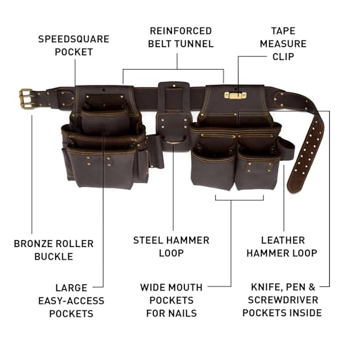 Ox Pro Construction Tool Belt - 22-Pocket Leather Tool Belt Pouches - Rig Made of Oil-Tanned Leather with Double-Stitching and Steel Rivets - OX-P263604 - Image 2
