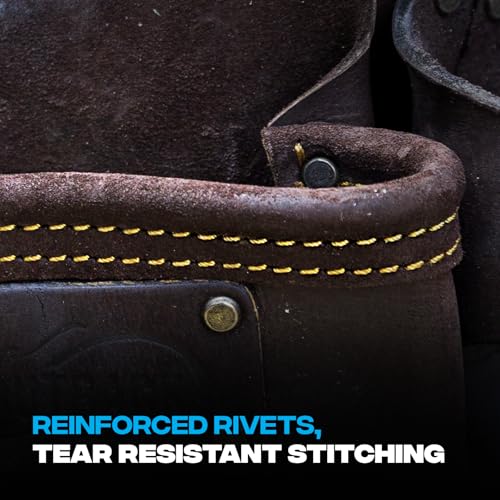 Ox Pro Construction Tool Belt - 22-Pocket Leather Tool Belt Pouches - Rig Made of Oil-Tanned Leather with Double-Stitching and Steel Rivets - OX-P263604 - Image 4