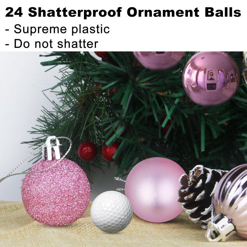GameXcel 24Pcs Christmas Balls Ornaments for Xmas Tree - Shatterproof Christmas Tree Decorations Medium Size Hanging Ball Pink 2.5 inch x 24 Pack inch - Image 3