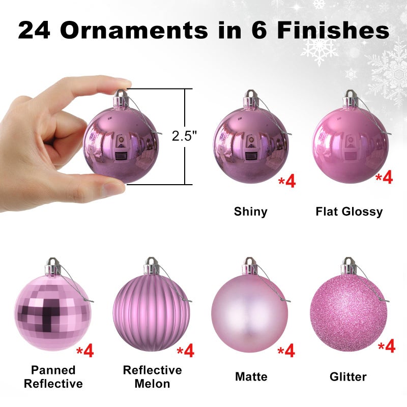 GameXcel 24Pcs Christmas Balls Ornaments for Xmas Tree - Shatterproof Christmas Tree Decorations Medium Size Hanging Ball Pink 2.5 inch x 24 Pack inch - Image 2