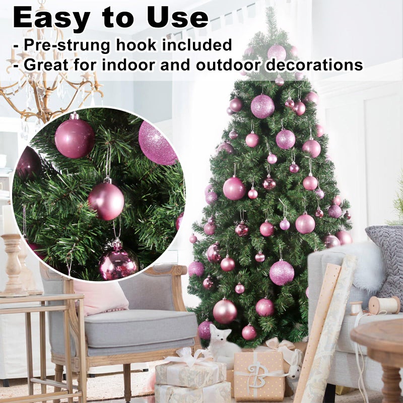 GameXcel 24Pcs Christmas Balls Ornaments for Xmas Tree - Shatterproof Christmas Tree Decorations Medium Size Hanging Ball Pink 2.5 inch x 24 Pack inch - Image 5