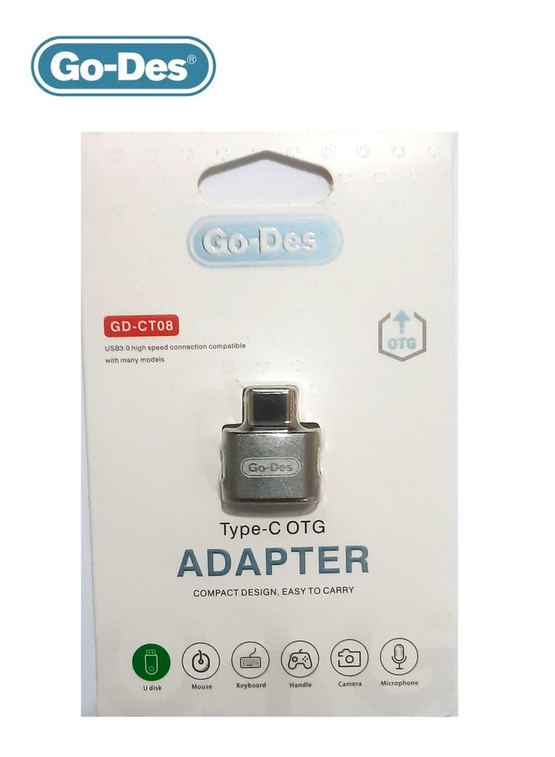 GO-DES محول Go-Des Type C إلى USB OTG GD-CT08 - فضي - Image 3