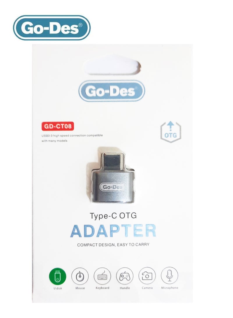 GO-DES محول Go-Des Type C إلى USB OTG GD-CT08 - فضي - Image 1
