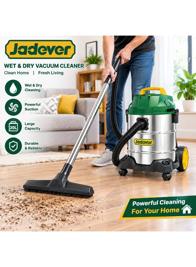 JADEVER 20L Wet & Dry Vacuum Cleaner | Powerful Suction | Stainless Steel Tank | Multi-Surface Cleaning for Home, Garage & Car - Image 2