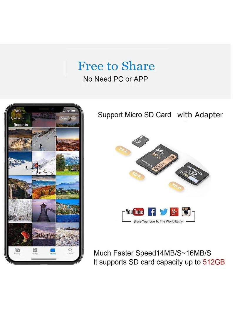 Generic - Lightning SD Card Reader for iPhone - High-Speed Memory Adapter for iPhone 14/13/12/11/XS/XR/X/8/7/6/5 - Supports SD/TF/XD 128G 256G - Image 1