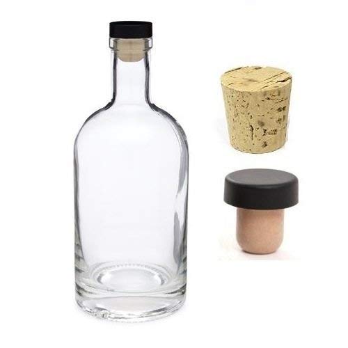 Nakpunar 25 oz Nordic Heavy Base Glass Liquor Bottle (750 ml, 75cc) with T-Top Synthetic Closure and Bonus Regular Cork Made in USA - Image 1