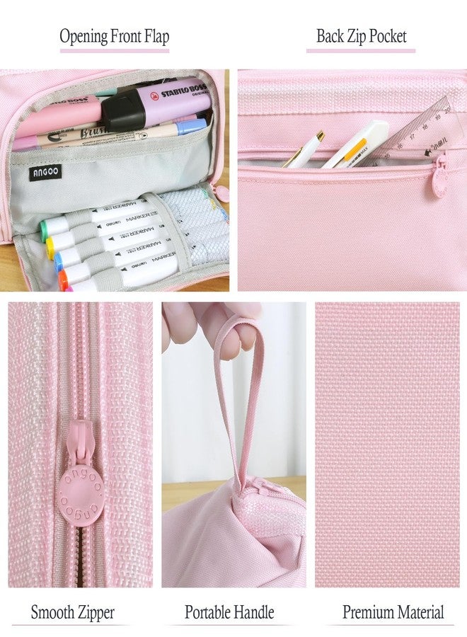MAMUNU Pencil Case Pouch Large Capacity with Compartments, Pencil Case Pouch Bag with Zipper Handle for Teen Girls Adults Women, Portable Pen Bag Stationery Organizer for Office School Travel, Pink - Image 3