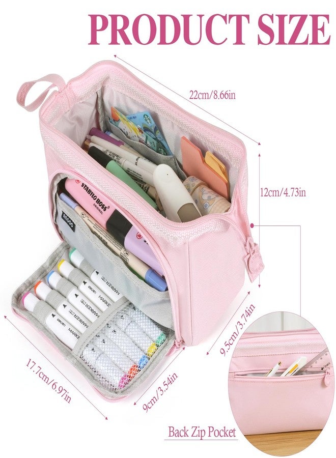 MAMUNU Pencil Case Pouch Large Capacity with Compartments, Pencil Case Pouch Bag with Zipper Handle for Teen Girls Adults Women, Portable Pen Bag Stationery Organizer for Office School Travel, Pink - Image 4