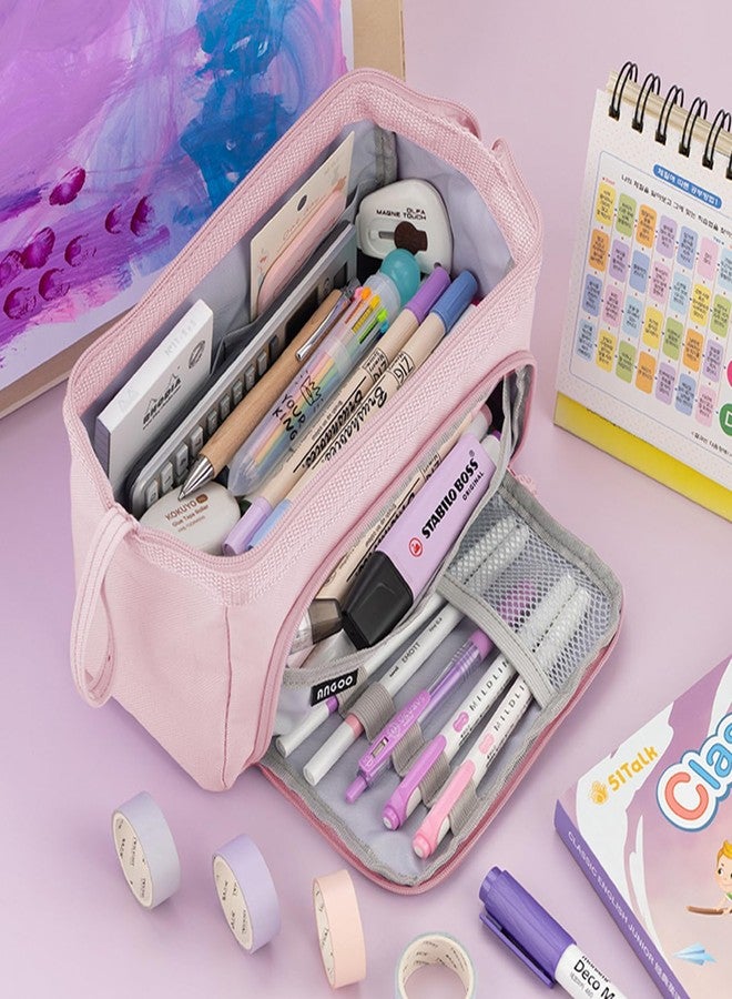 MAMUNU Pencil Case Pouch Large Capacity with Compartments, Pencil Case Pouch Bag with Zipper Handle for Teen Girls Adults Women, Portable Pen Bag Stationery Organizer for Office School Travel, Pink - Image 2