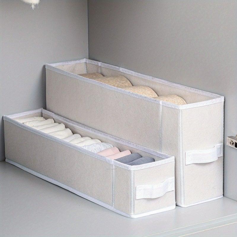 Slim Cloth Narrow Storage Box with Multiple Compartments Foldable Fabric Drawer Organizer Suitable for Socks Underwear Bras Accessories Space Saving Cabinet Drawer and Desktop Organizer White L 2pcs - Image 5