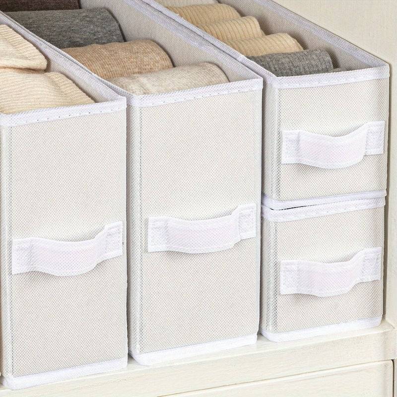 Slim Cloth Narrow Storage Box with Multiple Compartments Foldable Fabric Drawer Organizer Suitable for Socks Underwear Bras Accessories Space Saving Cabinet Drawer and Desktop Organizer White L 2pcs - Image 1